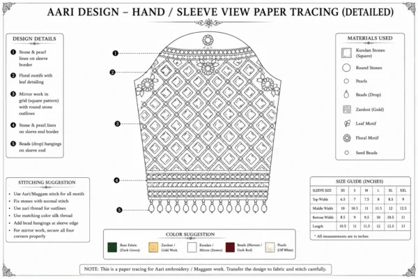 Sleeve tracing design for mirror work Aari embroidery blouse