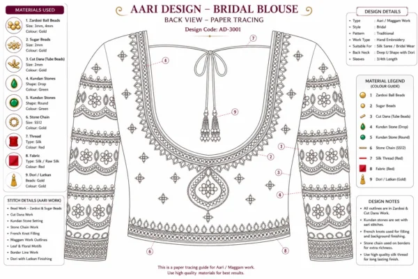 Back Paper Tracing Design for Maggam Work Bridal Blouse