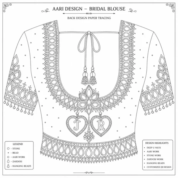 Back neck JR monogram blouse tracing for Maggam work