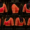 Luxury red bridal Aari embroidery blouse 360 view with heavy maggam work