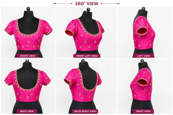 360 view of bridal pink Aari blouse design