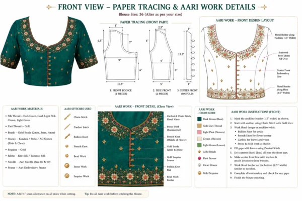 Bridal Aari blouse paper tracing with embroidery details
