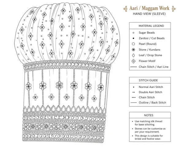 Hand sleeve paper tracing design for bridal puff sleeve Aari blouse