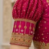 Heavy bridal blouse sleeve design with rich hand Aari embroidery and kundan work