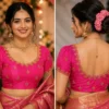 Pink bridal Aari work blouse with scalloped neckline