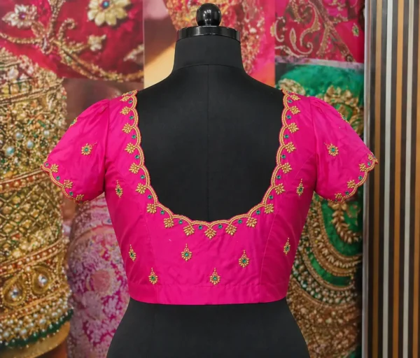 Back view of bridal Aari blouse with maggam embroidery