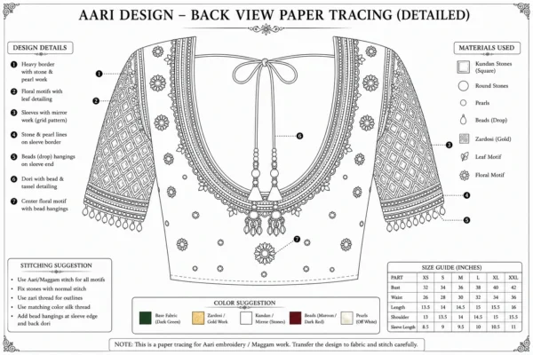 Back neck tracing pattern for maggam work bridal blouse