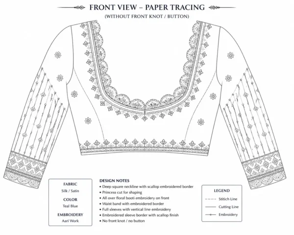 Front blouse paper tracing design for bridal Aari embroidery blouse