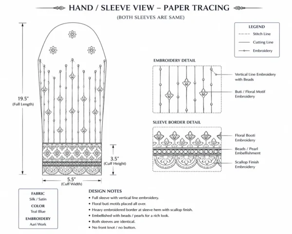 Sleeve embroidery tracing design for bridal Aari work blouse