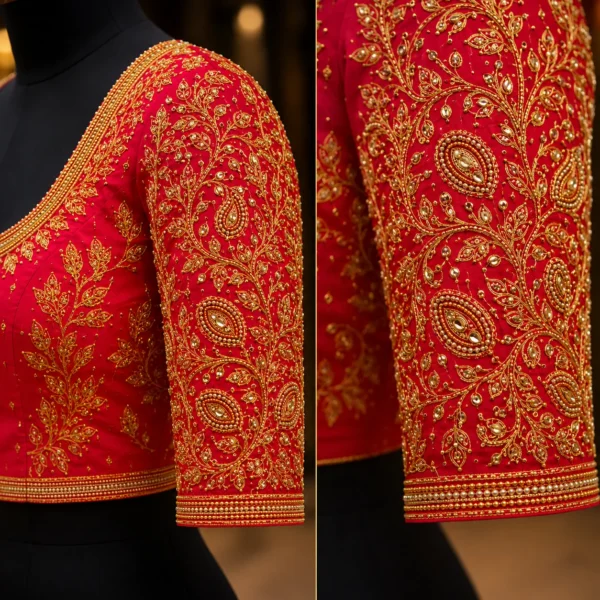 Heavy bridal sleeve Aari embroidery with paisley maggam work design