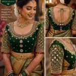 Luxury dark green bridal Aari work blouse with heavy maggam embroidery