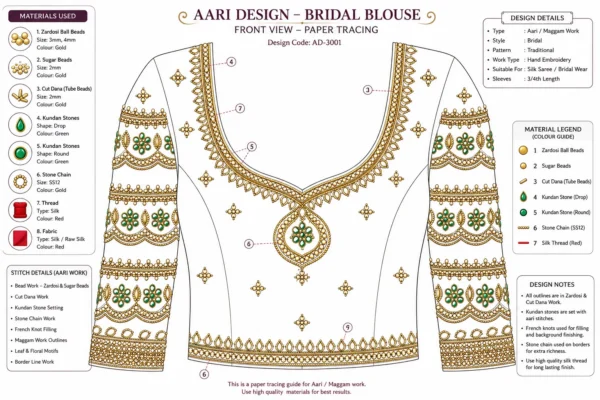 Front Paper Tracing Design for Bridal Aari Blouse