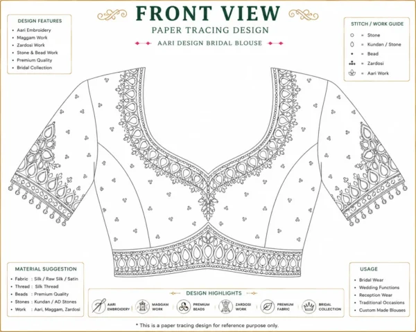 Front paper tracing design for bridal Aari embroidery blouse