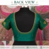 Deep back neck green Aari blouse with bead embroidery