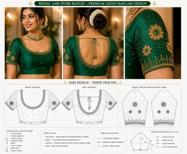 Sleeve detail Aari embroidery blouse with floral design