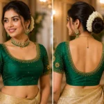 Green bridal Aari blouse saree view with maggam work