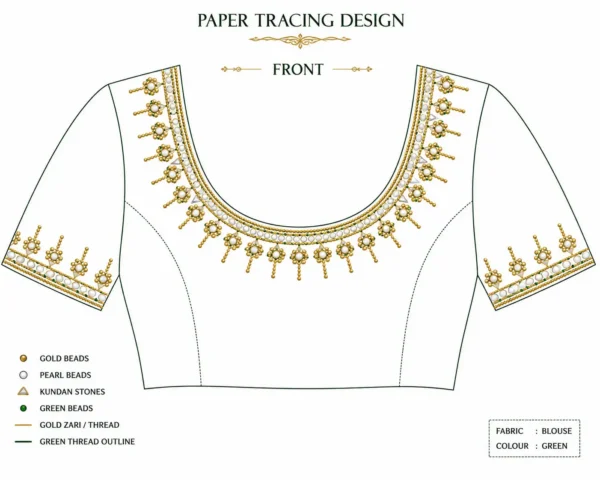 Front paper tracing design for bridal Aari embroidery blouse