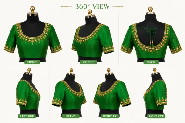 360-degree bridal Aari blouse design view with front back and side angles