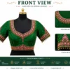 Luxury green bridal Aari blouse front view with Maggam work embroidery