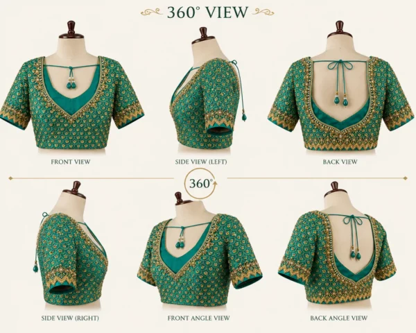 360 degree luxury bridal Aari blouse design with heavy Maggam Work