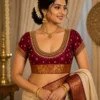 Luxury maroon bridal Aari blouse front design with Maggam work embroidery
