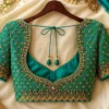 Heavy bridal Aari blouse back neck design with kundan and pearl Maggam Work