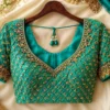Luxury bridal Aari blouse front view with fish scale Maggam Work embroidery