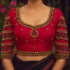 Luxury Red Bridal Aari Design Blouse with Heavy Maggam Work Front View