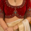 Red Velvet Bridal Aari Design Blouse Front View Heavy Maggam Work