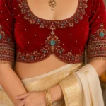 Red Velvet Bridal Aari Design Blouse Front View Heavy Maggam Work
