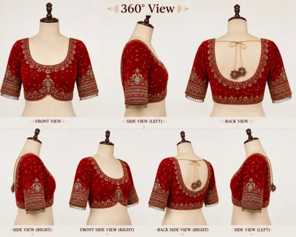 360 Degree Red Velvet Bridal Aari Blouse Design Collection