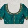 Royal Emerald Bridal Aari Blouse front view with floral Maggam embroidery