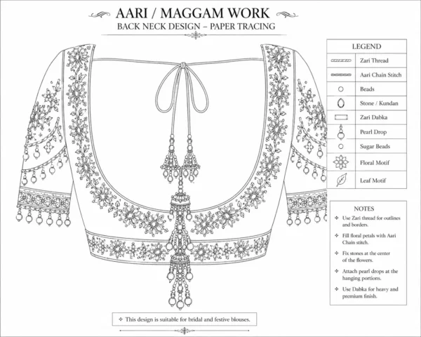 Back neck maggam work blouse tracing for bridal embroidery