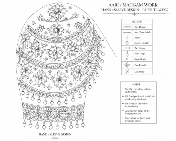 Bridal Aari sleeve embroidery paper tracing design for maggam work