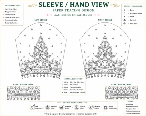 Sleeve embroidery tracing design for bridal Aari blouse