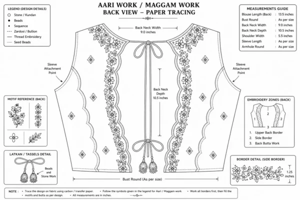 Back Paper Tracing Design for Bridal Aari Blouse Maggam Work Pattern