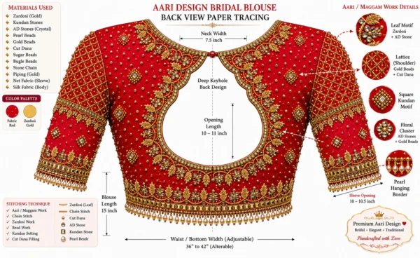 Back Paper Tracing for Deep Keyhole Bridal Aari Blouse Design with Aari Embroidery Guide