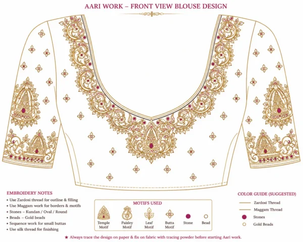 Front tracing pattern for bridal Aari blouse embroidery design