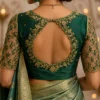 Deep back bridal Aari blouse with scalloped floral Maggam work embroidery