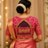 Temple arch bridal Aari blouse back neck design with traditional bridal procession Maggam work embroidery