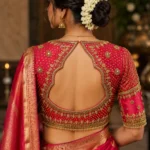 Deep Keyhole Back Bridal Aari Blouse Design with Pearl Hanging Border and Maggam Work
