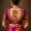 Deep U back neck bridal Aari blouse with heavy Maggam work embroidery