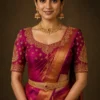Bridal Aari Blouse Design front view with temple motif Maggam work embroidery