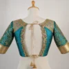 Designer Bridal Aari Blouse Back View with Deep Neck and Antique Gold Embroidery