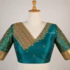 Bridal Aari Blouse Design in Teal Antique Gold with Premium Maggam Work Front View