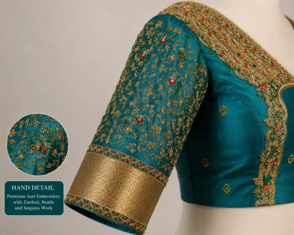Heavy Aari Embroidery Sleeve Design with Antique Gold Maggam Work