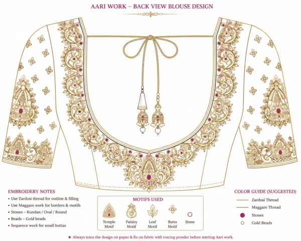 Back tracing pattern for deep neck bridal Aari blouse design