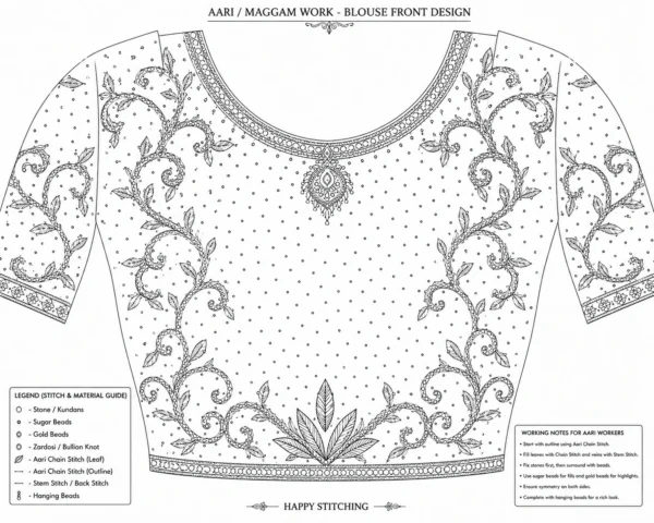Front blouse paper tracing design for Aari embroidery workers