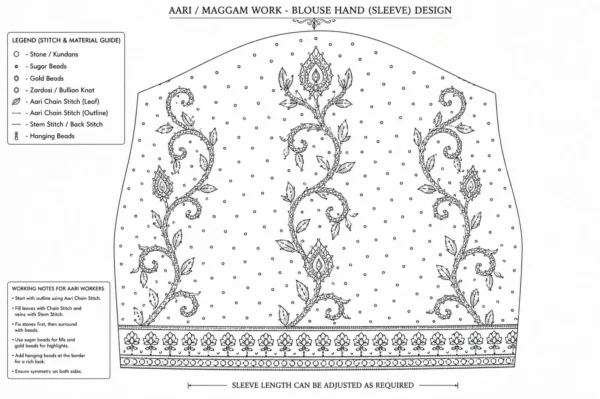 Bridal sleeve embroidery paper tracing pattern for Aari work artisans