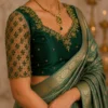 Detailed floral sleeve embroidery pattern with Aari and zari work